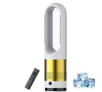 Ventilatore a Torre Caldo e Freddo, Ventilatore Purificatore d‘Aria da 18 Pollici con 8 Velocità e Timer 1-8H, Flusso d‘Aria Rotante a 80° e Schermo LED, Raffrescatore Oscillante Senza P White + Gold