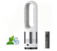 Ventilatore a Torre Senza Lama Caldo e Freddo da 18 Pollici, Circolatore D'aria Oscillante con 8 Velocità, Timer, Telecomando Intelligente e Purificatore(Silver)