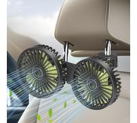 Ventilatore Auto Doppia Testa USB per Sedile Posteriore 3 Velocità Regolabili