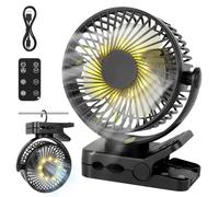 Ventilatore da campeggio, 12000 mAh, con telecomando, ventilatore da tavolo ricaricabile, mini ventilatore USB con luce a LED e timer, ventilatore a clip per casa, ufficio, attività all'aperto