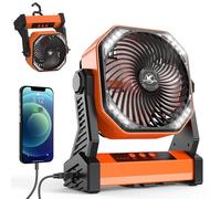 Ventilatore da Campeggio con Lanterna LED 20000mAh Ventilatore da Esterno con Luce e Gancio,Perno a 270° 4 Velocità Ventilatore da Tavolo Personale per Campeggio Pesca Interruzione di Corrente Uragano