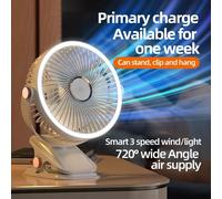 Ventilatore da campeggio da 2000 mAh Circolatore d'aria portatile da tavolo ricaricabile Ventilatore elettrico da soffitto wireless con luce a LED Ventilatore domestico clip-on White