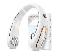 Ventilatore da Collo, 4000mAh Ventilatore USB Ricaricabile (Autonomia 15h), 3 Velocità & Aria a 360°, LED Display, Silenzioso Ventilatore Portatile per Ufficio, Viaggi, Sports, Aria Aperta (Bianco)