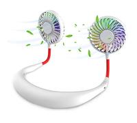 Ventilatore da collo indossabile, mini ventilatore USB ricaricabile, portatile, da scrivania, con doppia testa a vento, luce LED a 3 velocità, per viaggi, sport, campeggio, ufficio, stanza (bianco)