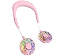 Ventilatore da collo indossabile, mini ventilatore USB ricaricabile, portatile, da scrivania, con doppia testa a vento, luce LED a 3 velocità, per viaggi, sport, campeggio, ufficio, stanza (rosa)