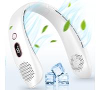 Ventilatore da collo, Silenzioso Ventilatore Portable, Mini Ventilatore USB Senza Lama con Luci a LCD Display, 3 Velocità Ricaricabile Potente per Ufficio Cucina Viaggi Sport (Bianco)