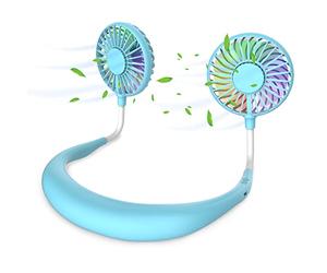 Ventilatore da Collo USB Ricaricabile Mani Libere - Mini Portatile Con 3 Velocità e Luci LED per Ufficio, Casa, Aria Aperta, Viaggi, Sport