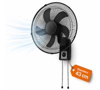 Ventilatore da Muro 43cm Nero Raffrescatore Silenzioso 3 Velocità a Parete