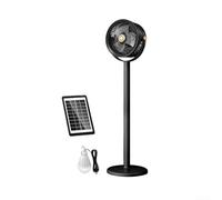 Ventilatore da pavimento ad energia solare, regolabile in altezza con luce a LED, ricaricabile tramite USB, per campeggio, esterno, casa, ufficio, sistema di raffreddamento portatile (nero)
