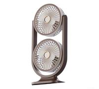 Ventilatore Da Scrivania Ricaricabile 360° Girevole(Brown) | Doppia rotante, 5 livelli , luce notte regolabile, ricarica USB, plastica resistente