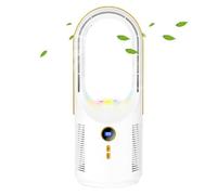 ventilatore da scrivania senza pale, multifunzionale, senza pale, ricaricabile tramite USB, 1800 mAh, luce notturna per soggiorno, dormitorio, ufficio, campeggio, viaggi, auto, , casa
