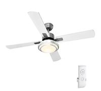 BAKAJI Ventilatore Lampadario da Soffitto 4 Pale in Legno con Lampada Plafoniera 60 LED 20W in Acrilico 3 Velocità Inversione Rotazione Funzione Timer Luce Cambio Colore e Telecomando Diametro 130cm