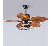 Ventilatore da soffitto americano retrò leggero con gabbia di ferro industriale con luci Ventilatore da soffitto a 3 velocità Luce imitazione foglie Pale del ventilatore per sala da pranzo Camera da