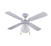Ventilatore da soffitto bianco con luce, 4 pale in legno, 105 cm Salig