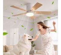 Ventilatore da soffitto con illuminazione e telecomando, 3 pale, 6 velocità, timer 1/4/8 ore, LED dimmerabile, funzionamento estivo e invernale per soggiorno, camera da letto (colore legno chiaro, 5