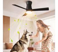 Ventilatore da soffitto con illuminazione e telecomando, 3 pale, 6 velocità, timer 1/4/8 ore, LED dimmerabile, funzionamento estivo e invernale per soggiorno, camera da letto (nero, 132 cm, 3 pali)