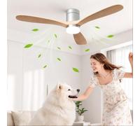 Ventilatore da soffitto con illuminazione e telecomando, 3 pale, 6 velocità, timer 1/4/8 ore, LED dimmerabile, funzionamento estivo e invernale per soggiorno, camera da letto (colore legno chiaro, 3