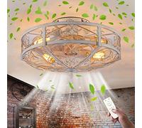 Ventilatore da soffitto con illuminazione e telecomando silenzioso fan Ceiling light Retrò industriale Vintage gabbia in metallo Lampada da soffitto per Camera dei bambini Balcone Tavolo da pranzo