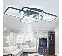 Ventilatore Da Soffitto Con Illuminazione, Ventilatore Da Soffitto A LED 80W Con Telecomando Lampada Ventola Dimmerabile 6 Velocità Del Vento Plafoniera Per Soggiorno Camera Da Letto Luce Nero 72cm