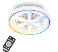 BRILONER - Ventilatore da soffitto con luce LED, telecomando, motore DC silenzioso con 5 velocità, RGBIC, CCT e luminosità regolabile, lampadario ventilatore da soffitto, lampadario, 48 cm, bianco