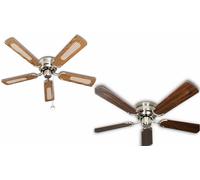 Pepeo Ventilatore a soffitto Kisa Deluxe nichel spazzolato senza luce - ala quercia/noce con interruttore a tirare incluso