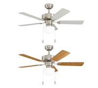 Ventilatore da soffitto con interruttore a tirante Ventilatore avanti e indietro Luce da soffitto, pale reversibili, legno color quercia argentata, metallo, 1x prese E27, DxH 106,5x47 cm