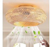 Ventilatore da soffitto con Lampada silenzioso E27 Retrò Fan Plafoniera con Telecomando Tessuto Bambù Naturale E Rattan Intrecciato Luce da Ventilatore per Camera da letto Soggiorno sala da pranzo