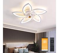 Ventilatore da Soffitto con Luce, 70cm, Dimmerabile LED Plafoniere con Telecomando e APP, 6- Marce Ventola da Soffitto inversione senso di rotazione, Temporizzazione Ventola Silenziosa (Bianco)