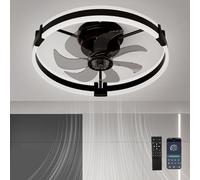 Ventilatore da Soffitto con Luce con Telecomando, Lampadario Ventilatore a 3 Temperature, Dimmerabile, Plafoniera con Ventilatore e Timer, Silenzioso,Reversibile, 6 Velocità per Soggiorno, Nero