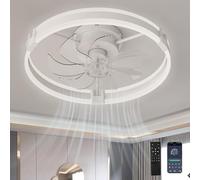 Ventilatore da Soffitto con Luce con Telecomando, Lampadario Ventilatore a 3 Temperature, Dimmerabile, Plafoniera con Ventilatore e Timer, Silenzioso,Reversibile, 6 Velocità per Soggiorno, Bianco