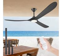 Ventilatore da Soffitto con Luce e Telecomando 152cm, Ventilatore Soffitto Legno con 3 Pale, Motore DC Silenzioso, 6 Velocità, Funzione Reversibile, per Esterno e Interno Camere, Verande e Garage