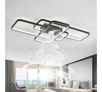 Ventilatore da Soffitto con Luce e Telecomando, Lampadario con Ventilatore, Dimmerabile LED Plafoniera Ventilatore, Lampada da Soffitto con Ventilatore Regolabile 6 Velocità / Reversibili(Black,103*63