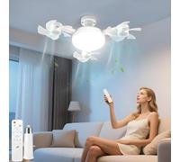 Ventilatore da Soffitto con Luce e Telecomando, Piccolo Dimmerabile Ventilatore LED con Presa E27, Lampadario Ventole da Soffitto per Piccola Camera Soggiorno Cucina, 3 Velocità, Timing, 50 W - 2100