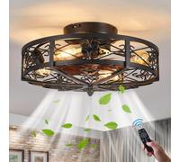 Ventilatore da soffitto con luce e telecomando silenzioso fan Plafoniera Retrò gabbia in metallo Fan Lampadario industriale Lampada da soffitto per camera da letto soggiorno Ristorante illuminazione
