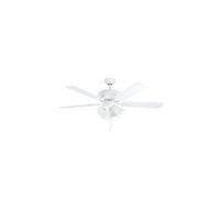 EGLO Ventilatore da soffitto Las Palmas, cinque pale con luce, interruttore a strappo, pale reversibili in legno laminato bianco o rovere, corpo in acciaio nichel satinato, motore AC, Ø 132cm