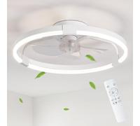 Ventilatore da Soffitto con Luce Extra Sottile 50cm, 6 Velocità Reversibile Ventilatori Silenziosi, LED Dimmabile 48W 3 Toni, Telecomando Timer Intelligente, Ventaglio con Lampada per Camera e Cucina