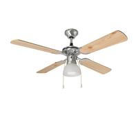 Ventilatore da soffitto con luce in metallo colore cromo spazzolato 4 pale bicol