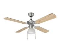 Ventilatore Metallo Cromo Spazzolato 1 Luce E27 4 Pale Legno Bianco Noce Gemini