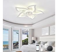 Ventilatore da Soffitto con Luce Inteligente, 65cm Lampadari con Ventilatore Compatibile con Alexa Google Assistant Timer Silenzioso Dimmerabile Lampada Ventilatore per Camera Da Letto, Bianco
