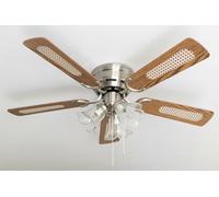 Pepeo Deluxe Ventilatore a soffitto 105 cm di quercia/noce ad ala spazzolata in nichel spazzolato, 105620191, con illuminazione e interruttore a tirare, 105620191