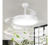 Ventilatore da Soffitto con Luce, LED Lampada con Ventilatore da Soffitto con Dimmerabile,Base in Metallo,Motore DC Revers Rame Puro Grande Portata D'aria,Con Memoria,Certificato CE-RoHS,per Soggiorno