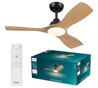 Philips Olas ventilatore a soffitto illuminazione LED, 3 pale, 107 cm di diametro, 2650 lumen, luce bianca tunabel da 3000 K a 6500 K, intensità regolabile al 5%, telecomando incluso, nero/legno