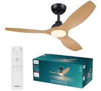 Philips Olas Ventilatore a soffitto illuminazione LED, 3 pale, 132 cm di diametro, 2650 lm, luce bianca tunabel da 3000 K a 6500 K, intensità regolabile al 5%, telecomando incluso, nero/legno