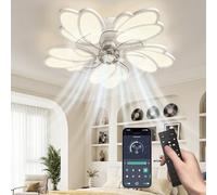 Ventilatore da soffitto con luce,silenzioso,controllabile tramite telecomando e app per dispositivi mobili,6 velocità del vento,design originale con fiori in acrilico,soggiorno e camera da letto