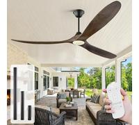 Ventilatore da soffitto da 178 cm con luce e telecomando, stile rustico moderno, 3 foglie in legno solido, motore DC ad alte prestazioni con basso livello di rumorosità, adatto per camera da letto