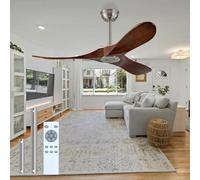 Ventilatore da soffitto da 42 pollici senza luci, ventilatori da soffitto in noce profondo, motore CC silenzioso, ventilatore da soffitto in legno, 2 barre discendenti, timer, 6 velocità per soggiorno