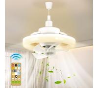 Ventilatore da soffitto da 48 W, E27 e telecomando, rotazione a 360°, ventilatore elettrico, lampadario con luci a LED, telecomando per camera da letto, Living Home Silent, 3 velocità, 3 colori