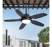 Ventilatore da soffitto impermeabile da 107,7 cm, con illuminazione e telecomando, IP65, con motore CC a 3 CCT a 6 marce, nero, valutazione bagnato, ventilatore da soffitto con