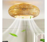 Ventilatore Da Soffitto In Bambù Retrò Con Illuminazione E Telecomando Plafoniera Silenzioso Luce Soffitto 6 Velocità Sospensione Reversibile Vintage Rattan Camera Letto Soggiorno Sala Pranzo Cucina