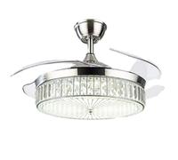 Ventilatore da soffitto in Cristallo con luce LED,Ventilatore da soffitto con Lampadario con Telecomando,4 pale del Ventilatore Retrattili 6 velocità per Sala da pranzo,Cucina(42in(107cm), Silver)